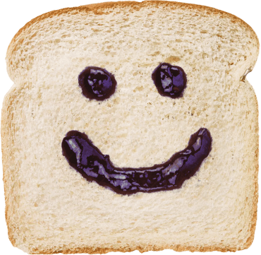 Bread with a smiley face of jelly