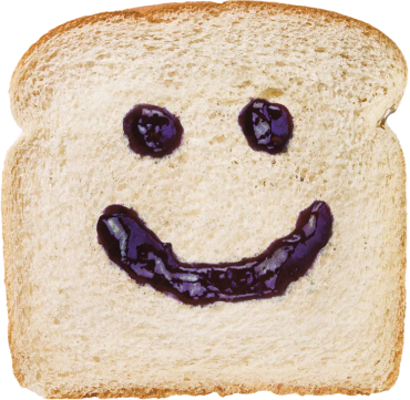 Bread with a smiley face of jelly